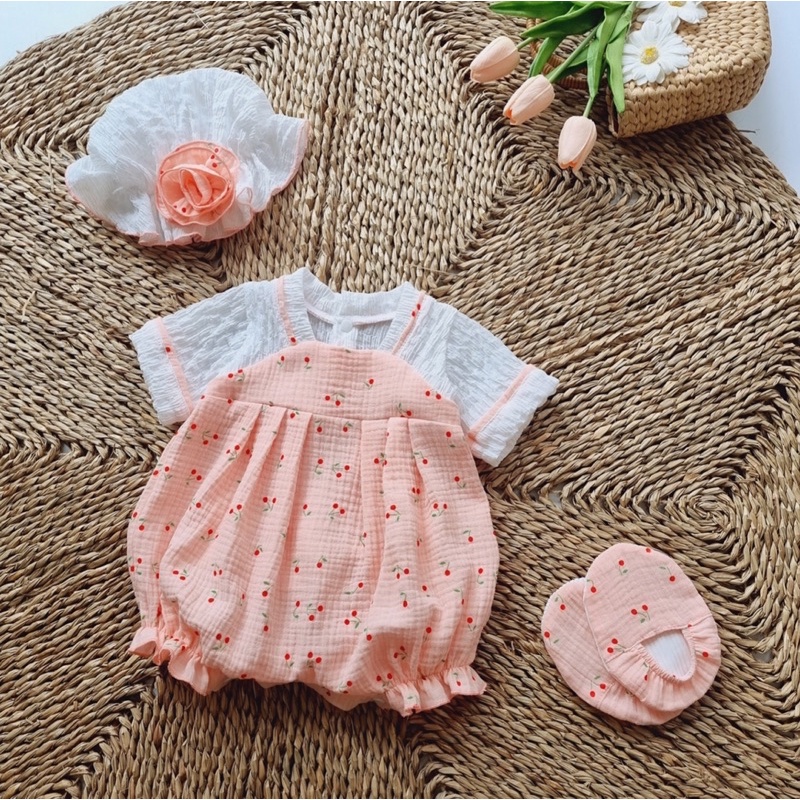 Bodysuit Hanbok Cho Bé Gái Sơ Sinh 0-12 Tháng Kèm Mũ Và Tất Chân, Váy Sơ Sinh, Bodychip Đầy Tháng, Bodysuit Sơ Sinh