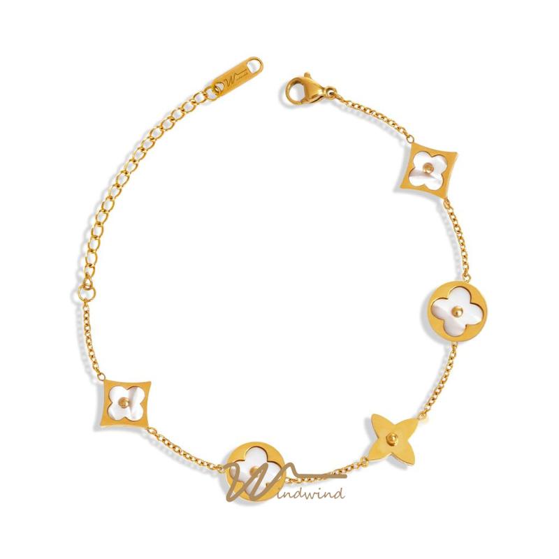 Vòng Tay Vỏ Sò Bốn Lá Bằng Thép Không Gỉ 18K