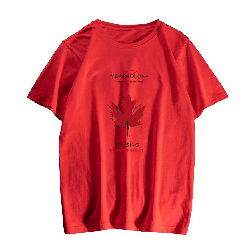 Fashionable young men's short-sleeved maple leaf print t-shirt