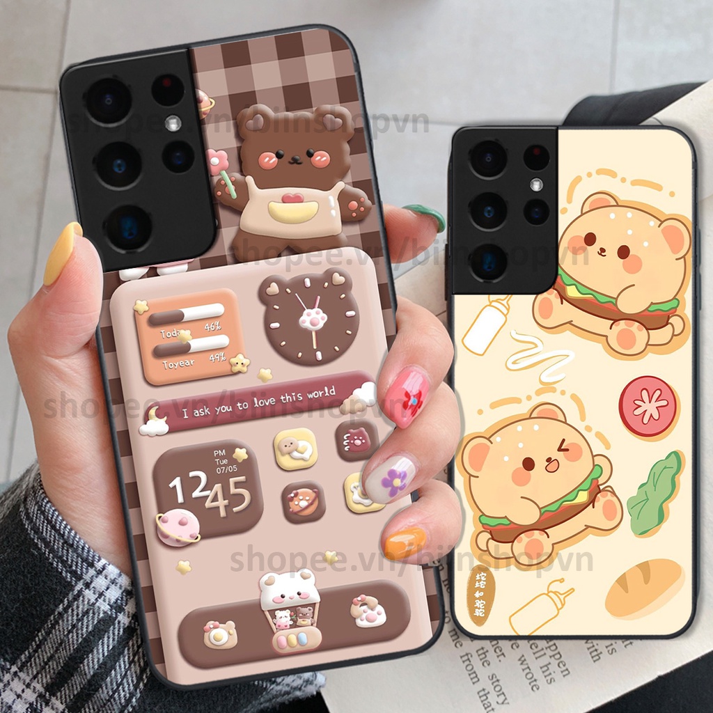Ốp Samsung S21 Ultra in hình gấu chocolate kẹo ngọt siêu đẹp siêu xinh