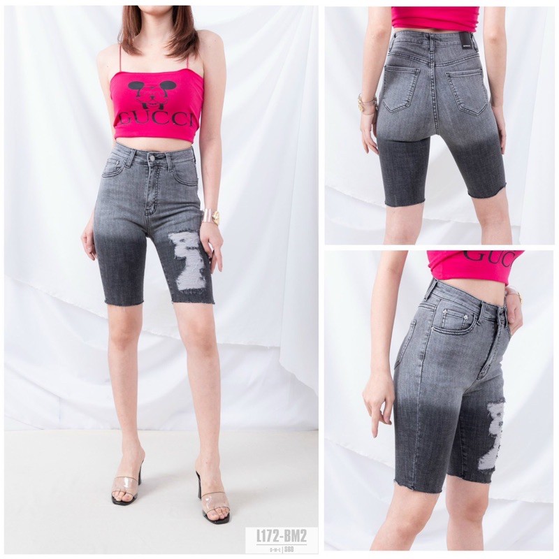 (Xám đủ màu )Quần Ngố Jeans Lưng Cao Qua Rốn - Quần Lửng Co Giãn
