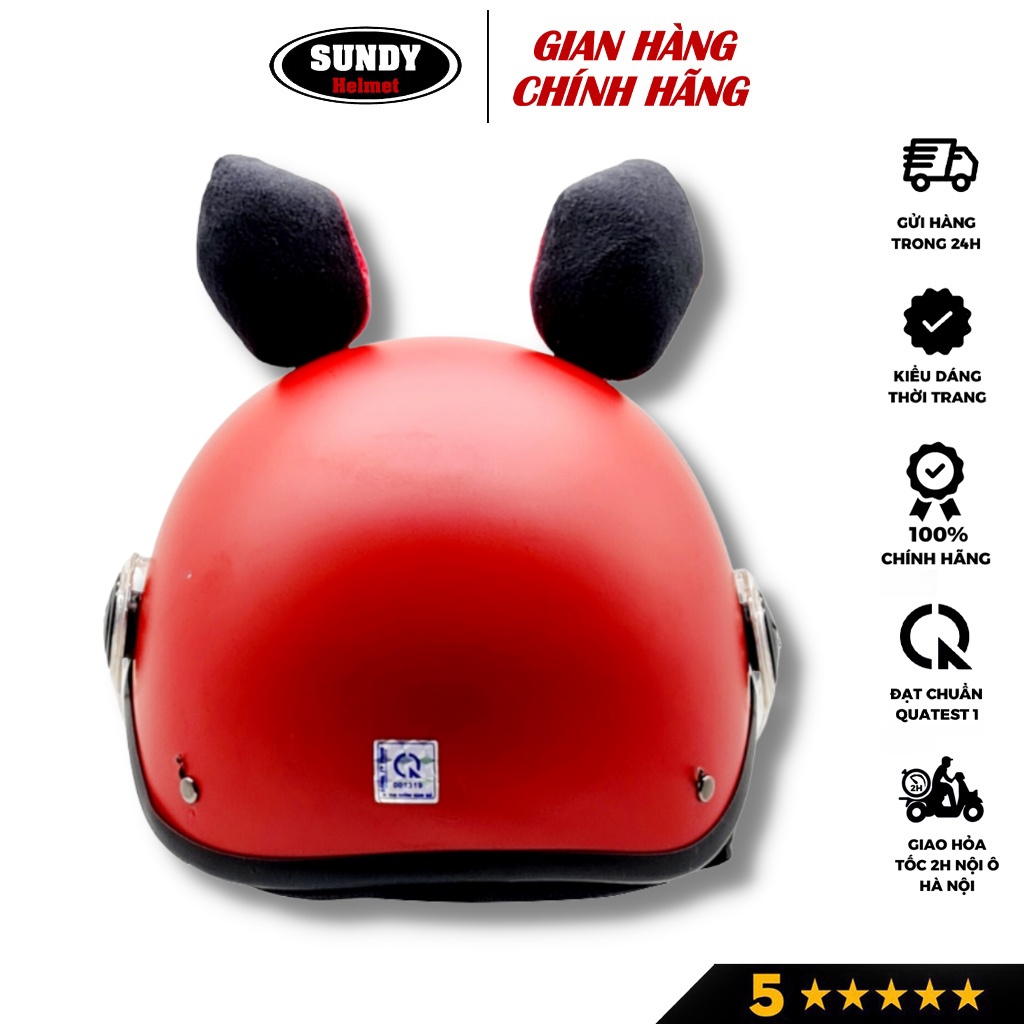 Mũ bảo hiểm cho bé có kính SUNDY cho trẻ em từ 3-8 tuổi, họa tiết cute đáng yêu, có tai ngộ nghĩnh