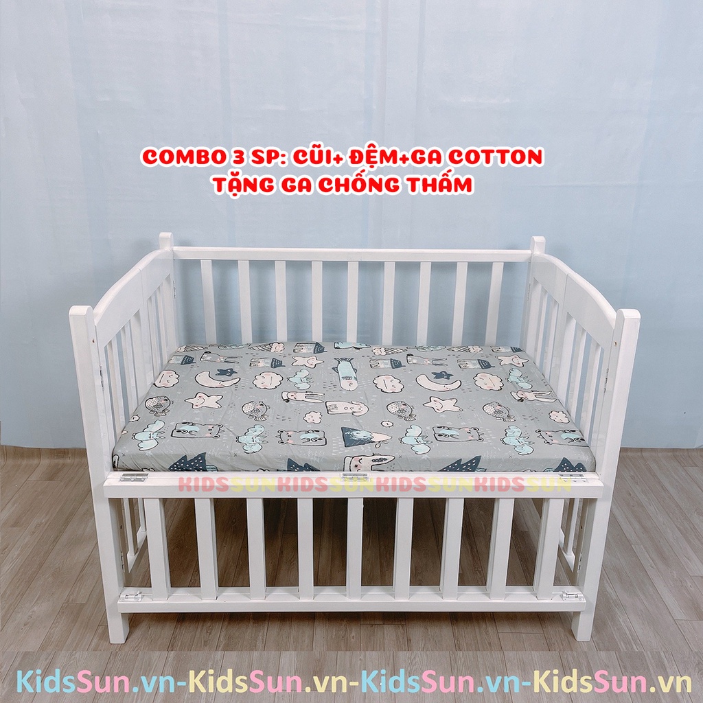 Giường Cũi Cho Bé Cũi Gỗ Quế Xuất Khẩu 3 Tầng Kidssun Kích Thước 80x130x86 cm Chịu Lực 100kg An Toàn Cho bé BH 24 Tháng