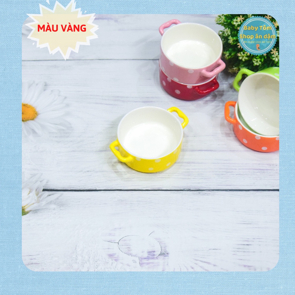 Bát gốm sứ ăn dặm hình Nồi chấm bi dung tích 100ml, Baby Tôm