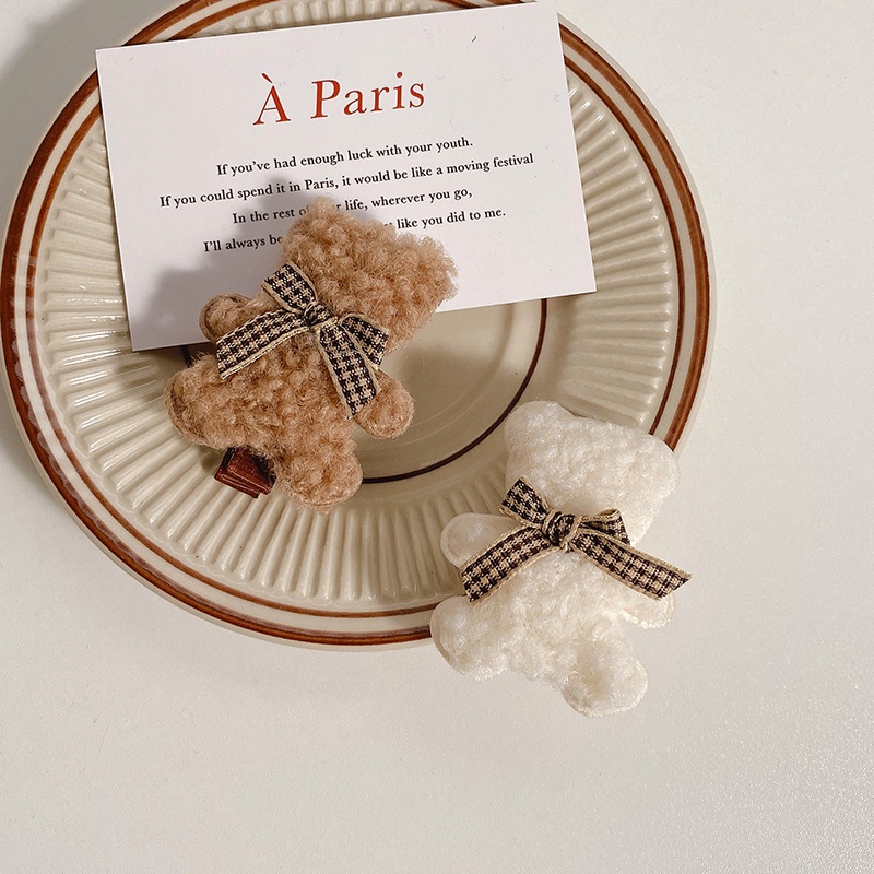 Kẹp tóc hình chú gấu bằng len dễ thương xinh xắn