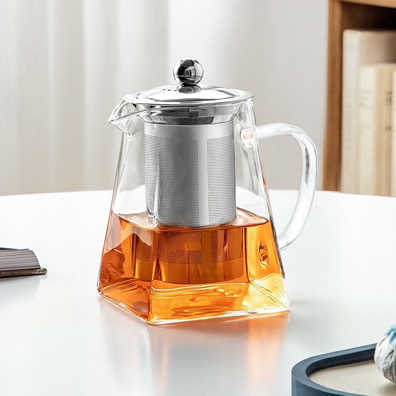 Bình Lọc Trà bằng Thủy Tinh Đáy Vuông Chịu Nhiệt - 550ml - 750ml - 950ml
