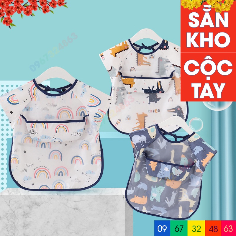 Áo yếm ăn dặm XUẤT NHẬT CỘC TAY CÓ MÁNG chống thấm cho bé