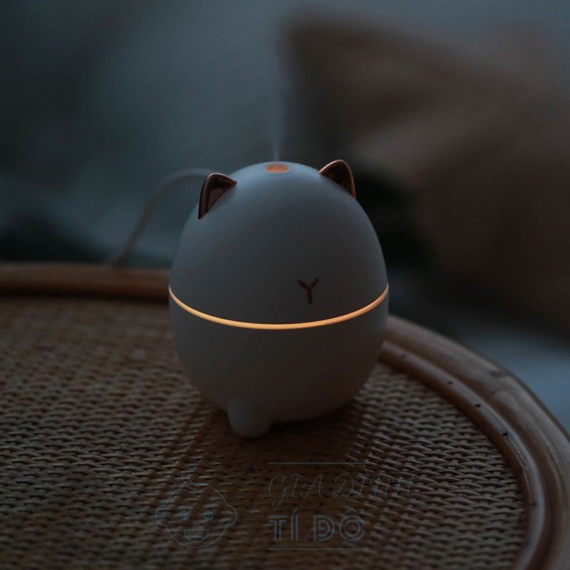 Máy Phun Sương Tạo Ẩm Hình Mèo Doodge Dễ Thương Có Đèn LED Dung Tích 200ml