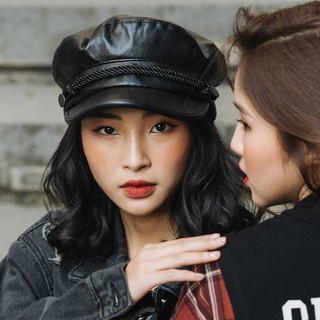 Mũ nồi lưỡi trai phối da thời trang phong cách thủy thủ | Mũ baret Hàn Quốc