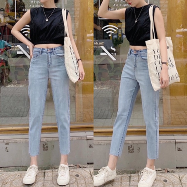 Quần Jean Nữ Baggy Lưng Cao Xẻ Lai Co Giãn Tốt Phom Lửng Phong Cách Sành Điệu Mixx Store