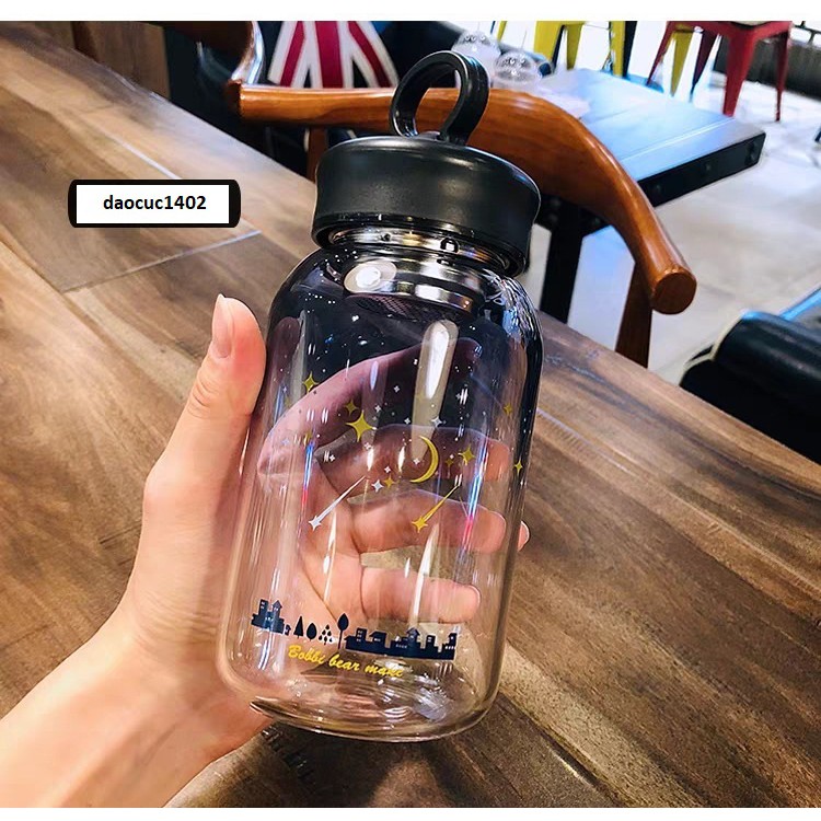 Bình thủy tinh Bobbi Bear có khe để điện thoại 600ml