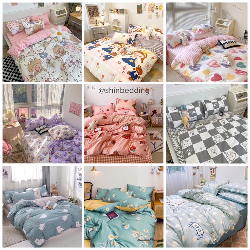 Set Bộ Vỏ Chăn Ga Cotton Poly Hoạ Tiết Hoạt Hình Dễ Thương, Chất Vải Đanh Mát_shinbedding