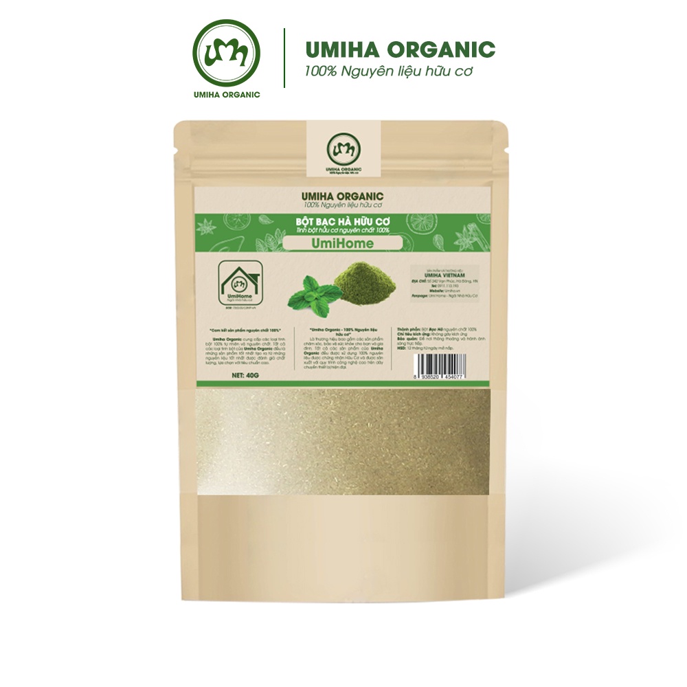 Bột đắp mặt nạ Bạc Hà nguyên chất UMIHOME 40G dùng dưỡng da trắng mịn, làm mờ thâm mụn, ngừa nếp nhăn