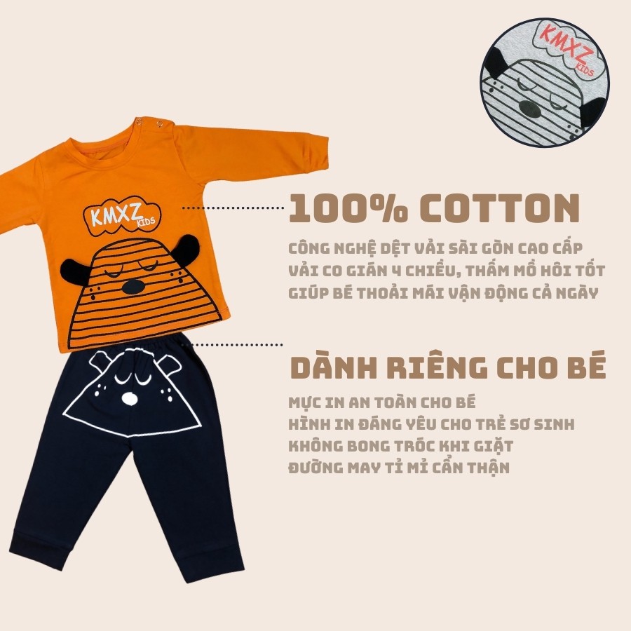 Bộ sơ sinh dài tay bé trai hình cún ngộ nghĩnh Cotton 100% S070 KidCat Shop Quần áo trẻ em Made in Việt Nam