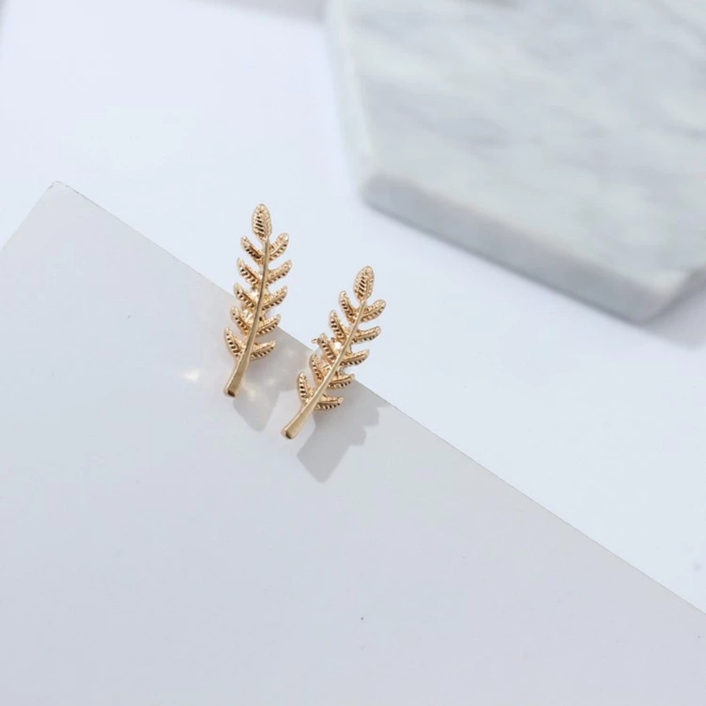 Bông Tai Hình Cành Lá Nhỏ Nhắn Xinh Xắn Dễ Thương, Kích Thước 2.1 X 0.6 cm