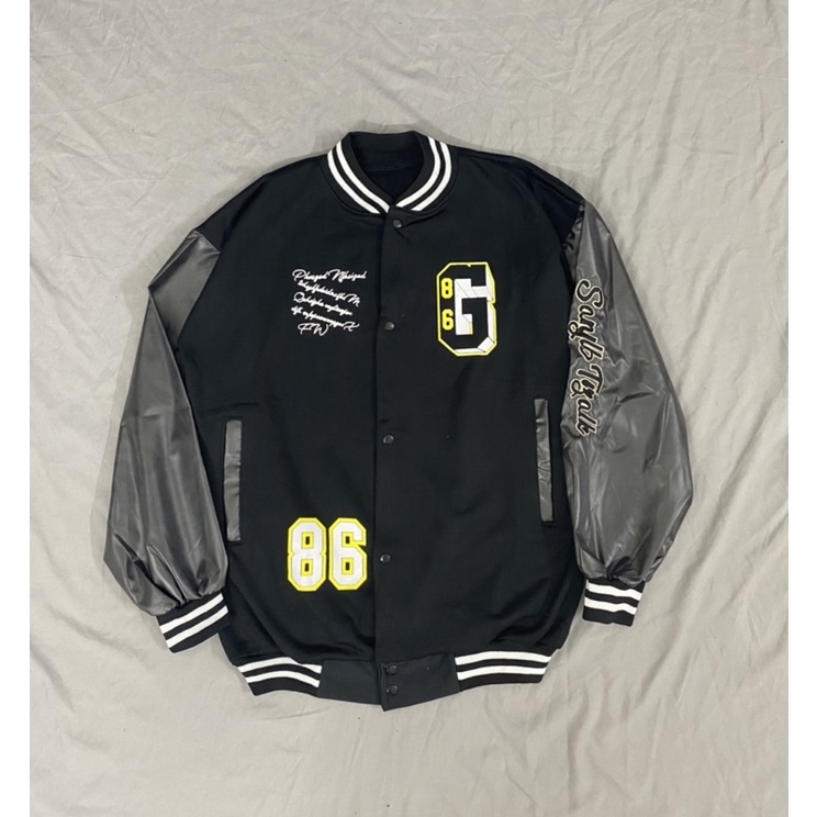 Varsity bomber jacket - nỉ phối tay da chữ G ( Có ảnh thật )
