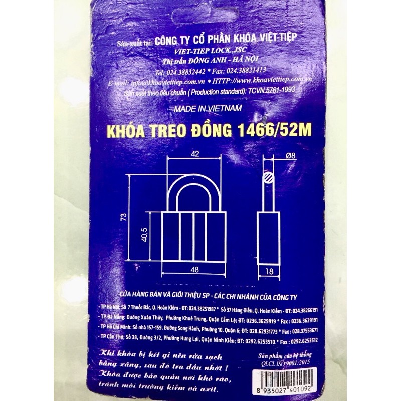 Khoá Việt Tiệp 4P, 5P, 6P Chính Hãng 100%