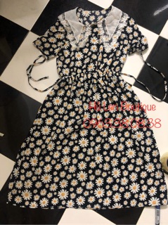 ĐẦM MIDI HOA CÚC CỔ REN (KÈM HÌNH THẬT)