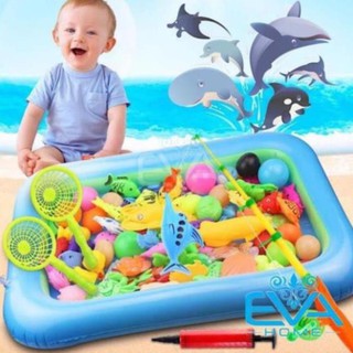 Bể Phao Câu Cá Cho Bé Tại Nhà Mẫu Mới – Gồm Phao – Cá – Vợt – Cần Câu