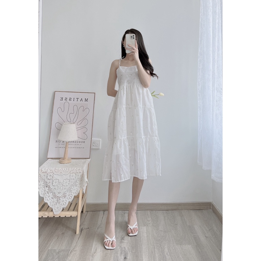 Đầm dây nữ Babydoll họa tiết hoa nhí maxy mùa hè