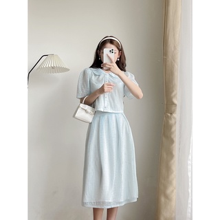 Set chân váy tơ xếp li kèm áo croptop cổ sen LYRA thiết kế, kiểu dáng tiểu thu, thanh lịch - LWTSE048