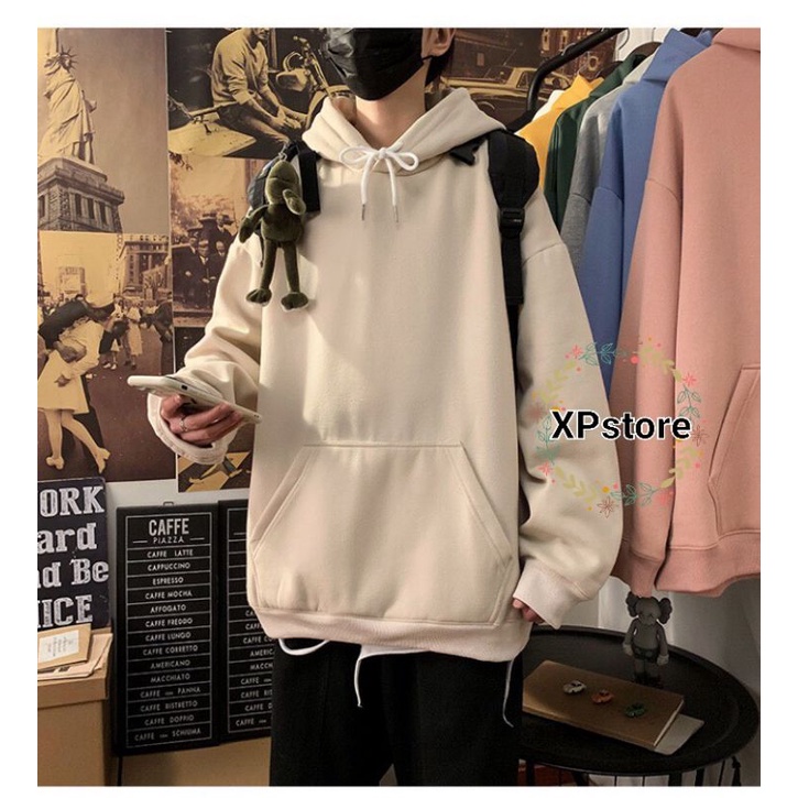 XPstore Áo Khoác Hoodie Trơn unisex màu kem form đep (Ảnh thật)