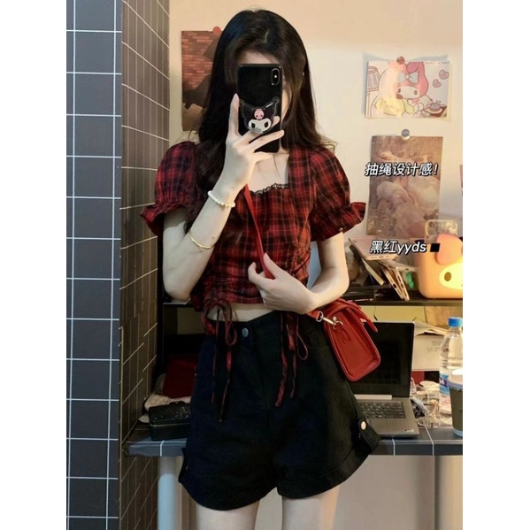 ÁO CROPTOP SỌC CARO ĐỎ