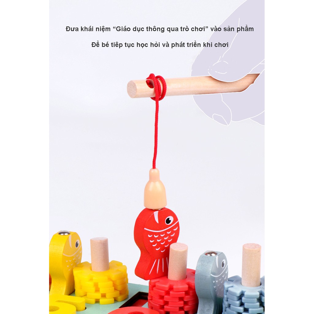 Đồ Chơi Gỗ Đa Năng  6IN1, Bảng Gỗ Ghép Hình Câu Cá, Bảng Gỗ Xếp Hình Đa Năng Học Chữ Làm Toán Cho Bé