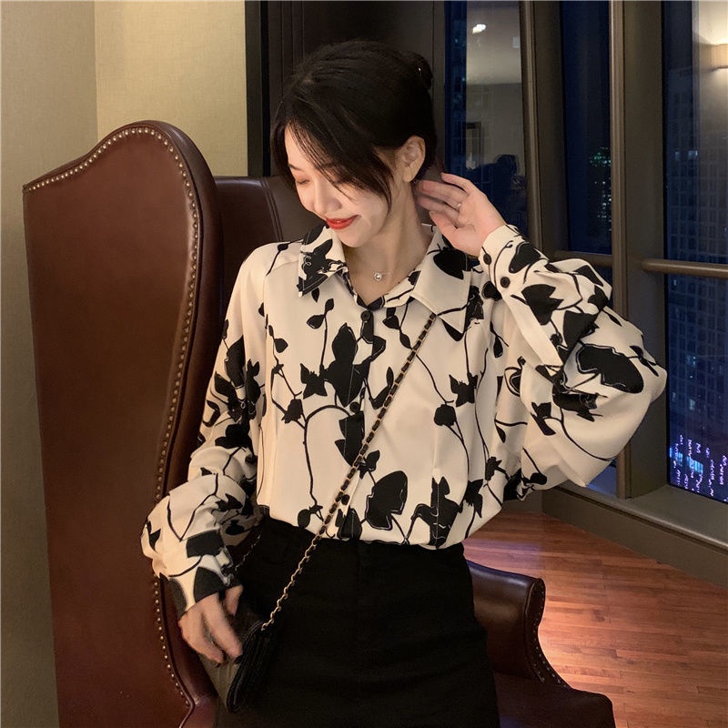 Áo Sơ Mi Tay Dài Dáng Rộng Phong Cách Pháp Cổ Điển Thời Trang Cho Nữ