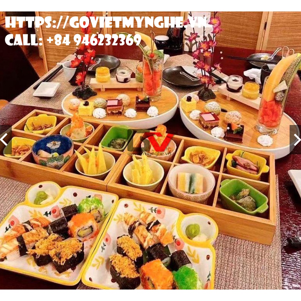 Khay gỗ trang trí món ăn trang trí topping lẩu chuyên dụng cho nhà hàng khay gỗ - Gỗ thông