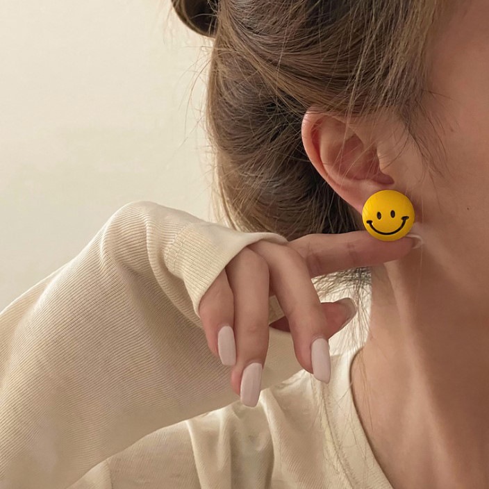 Bông Tai Mạ Bạc 925 Hình Mặt Cười Đơn Giản Phong Cách retro Cho Nữ