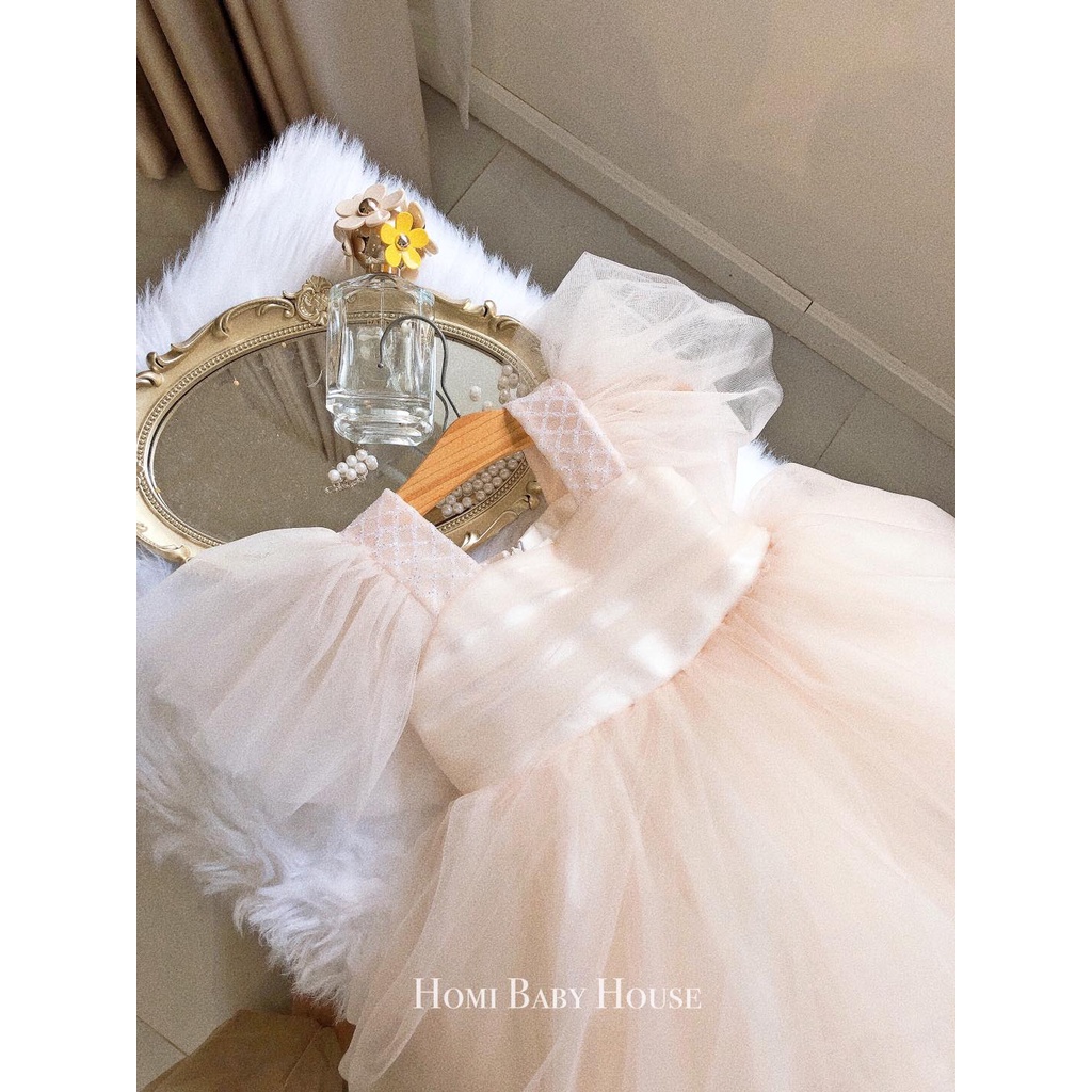 Đầm công chúa HOMI BABY HOUSE váy bé gái công chúa Lisa màu hồng nude