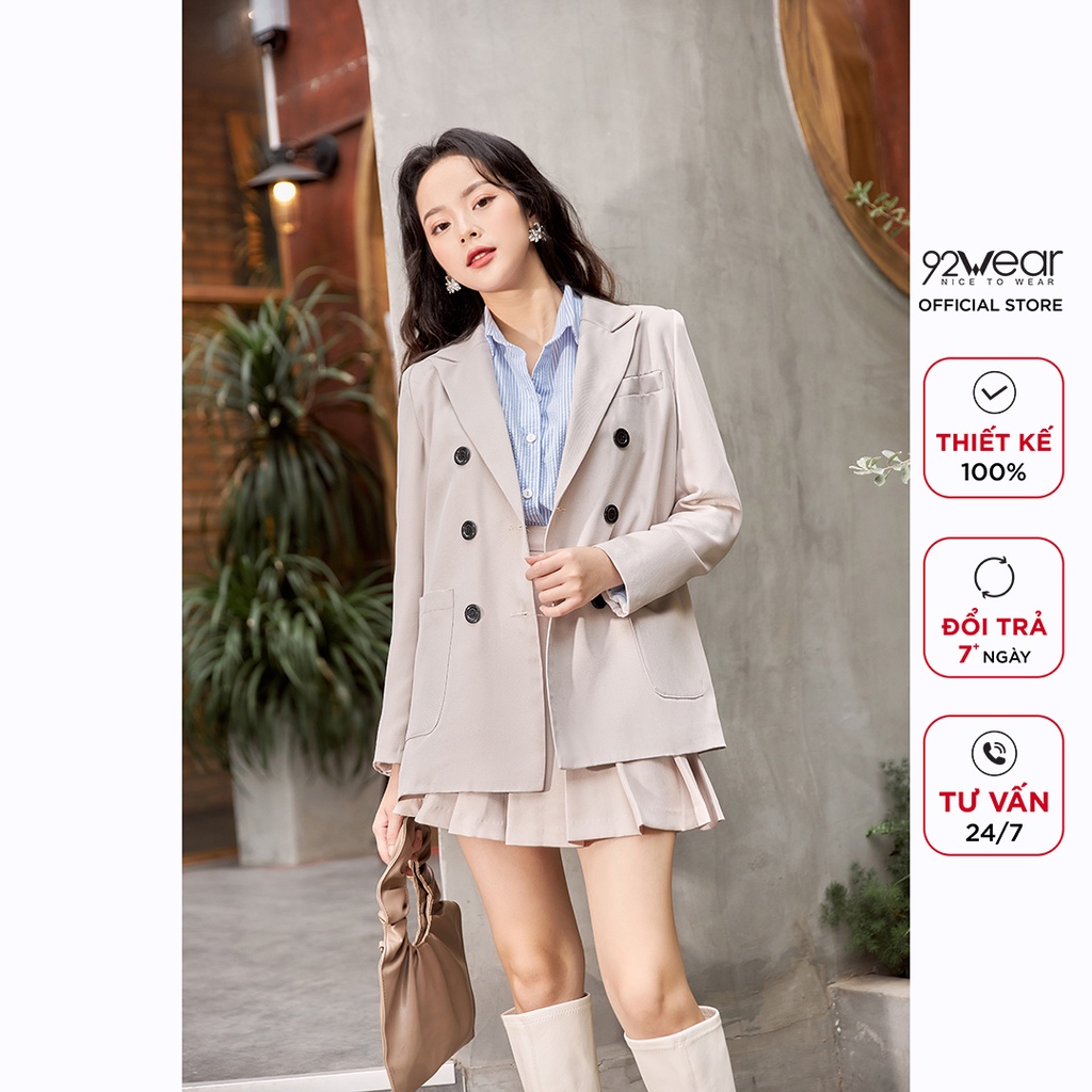 Áo vest nữ 92WEAR, thiết kế hàn quốc dài tay túi ốp hai hàng cúc thanh lịch, trẻ trung VDW1170