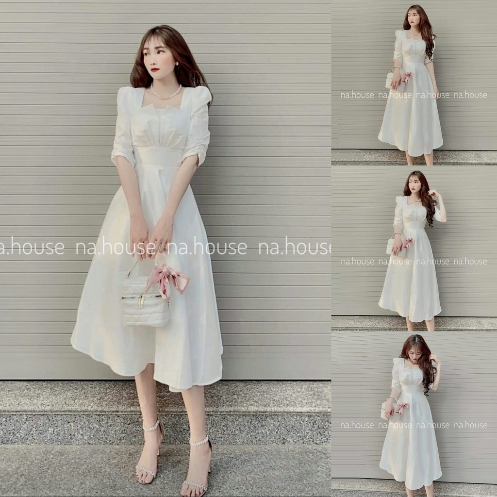 ĐẦM XÒE DÁNG DÀI DỰ TIỆC CHẤT VẢI ĐẸP NAHOUSE VÁY TRẮNG ĐI CHƠI CÔNG SỞ THIẾT KẾ HAI LỚP SANG TRỌNG