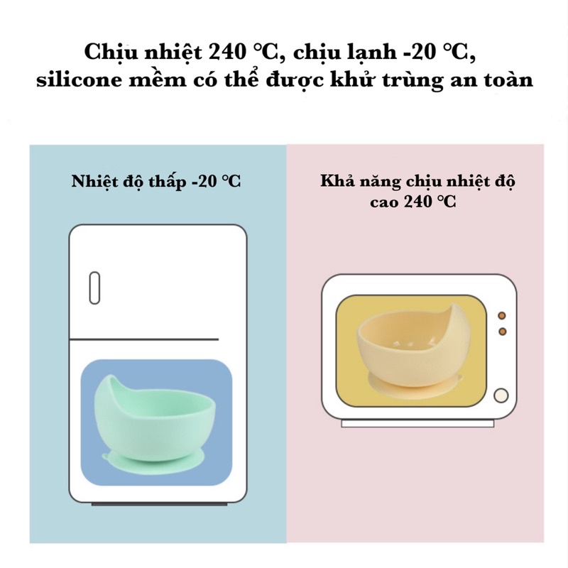 Bát ăn dặm silicon hình tròn cao cấp có đế hít chống đổ an toàn cho bé