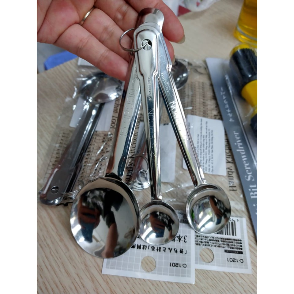 Set 3 thìa đong gia vị bằng inox- 2.5ml, 5ml và 15ml hàng Nhật nội địa