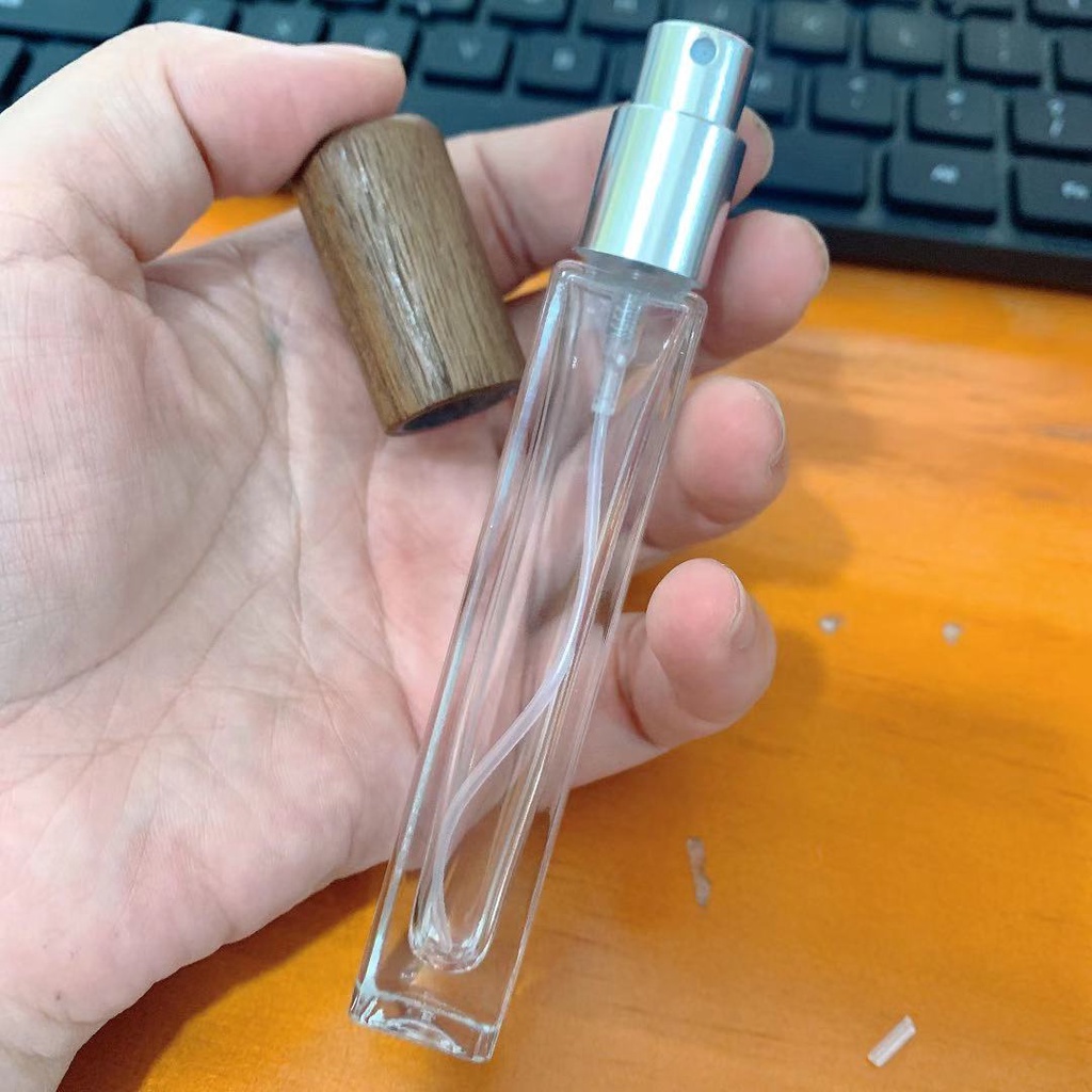 Lọ Thủy Tinh Trong Suốt Đựng Nước Hoa 10Ml Có Nắp Gỗ