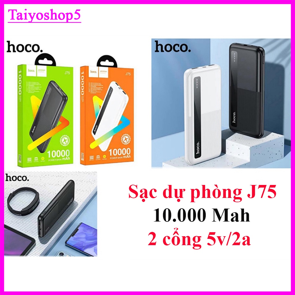 Sạc dự phòng HOCO J75 10000mAh, đầu ra 2 cồng USB nhanh , Có đèn Led báo dung lượng pin,  Taiyoshop5