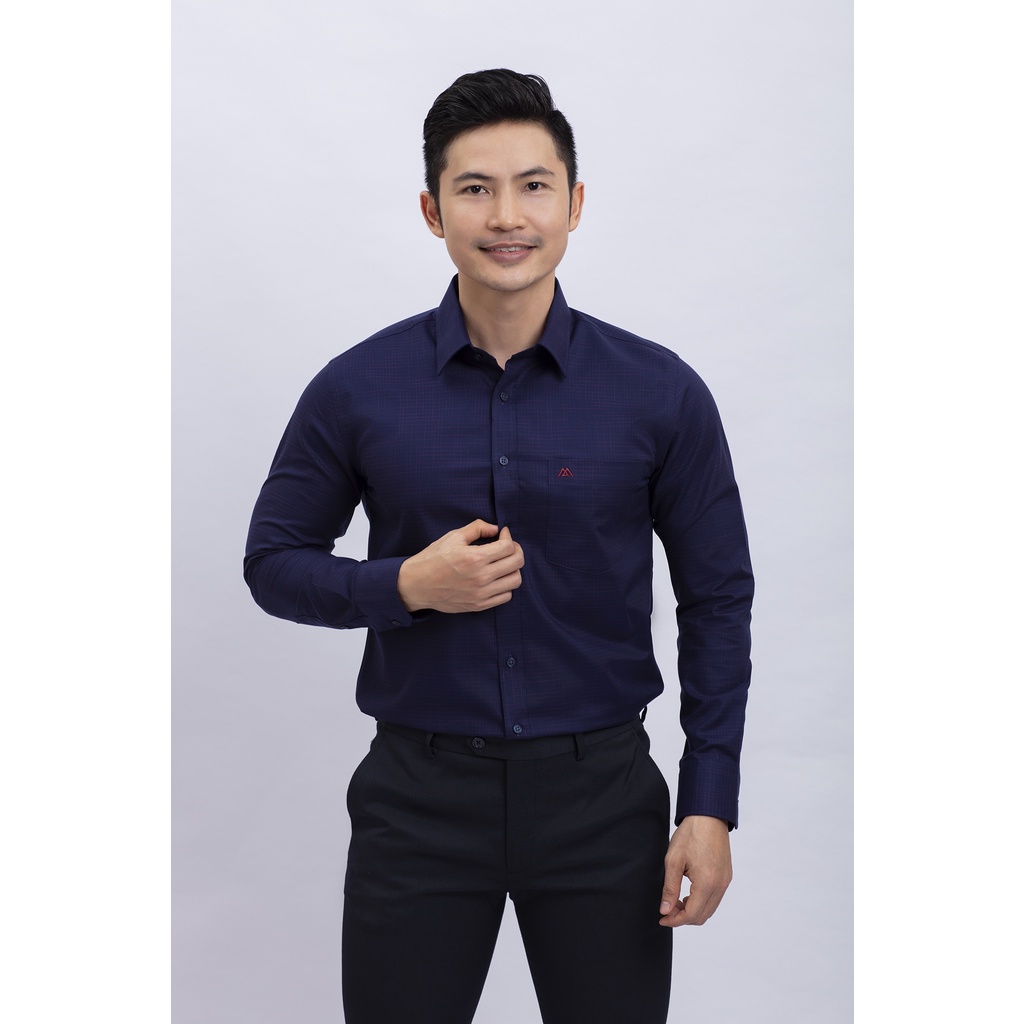 Áo sơ mi nam dài tay Regular xanh dương caro
