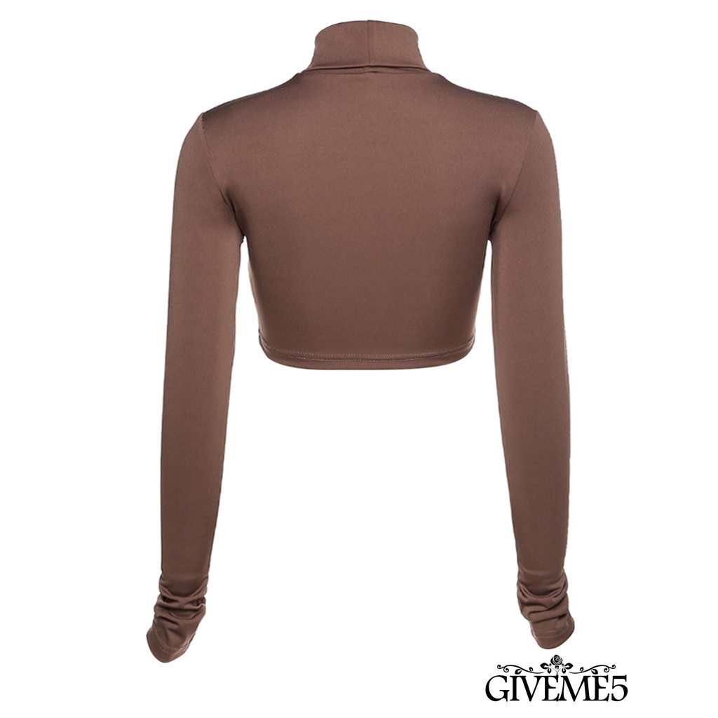 Áo croptop tay dài cổ lọ màu trơn thời trang cho nữ chất lượng cao