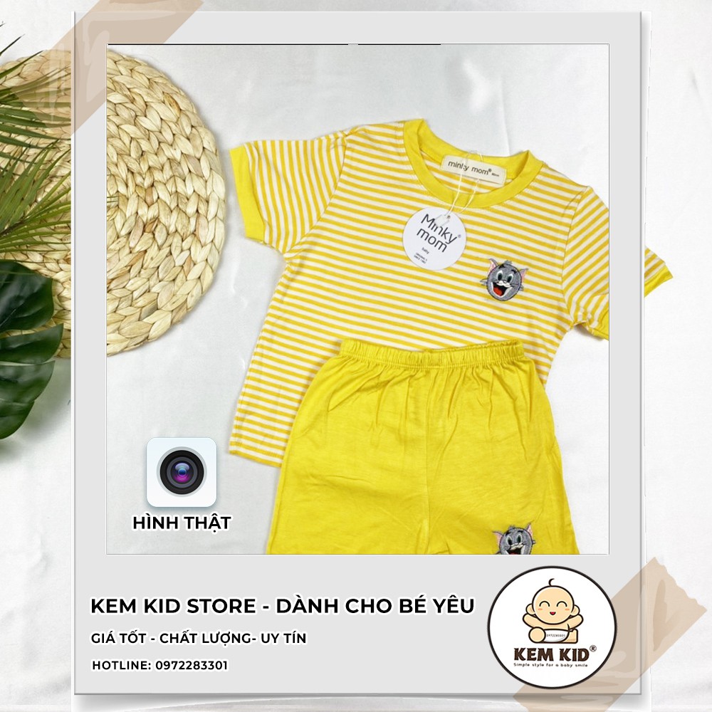 Bộ Minky Mom kẻ sọc hoạt hình, vải thun lạnh siêu mát, mềm mịn thấm hút mồ hôi cho bé