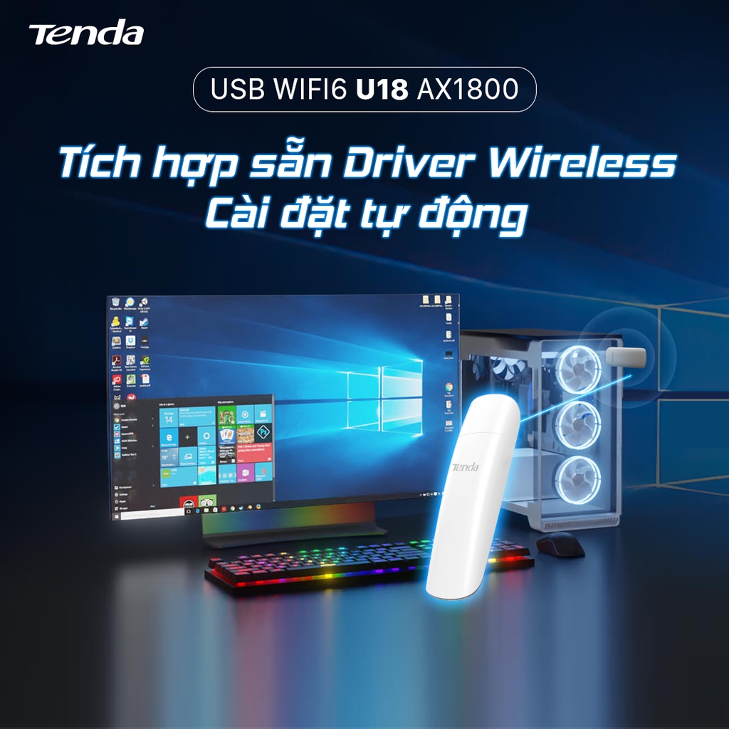 [Mã ELCL12 giảm 9% đơn 300K] Tenda USB kết nối Wifi U18 Wifi 6 chuẩn AX1800 - Hãng phân phối chính thức