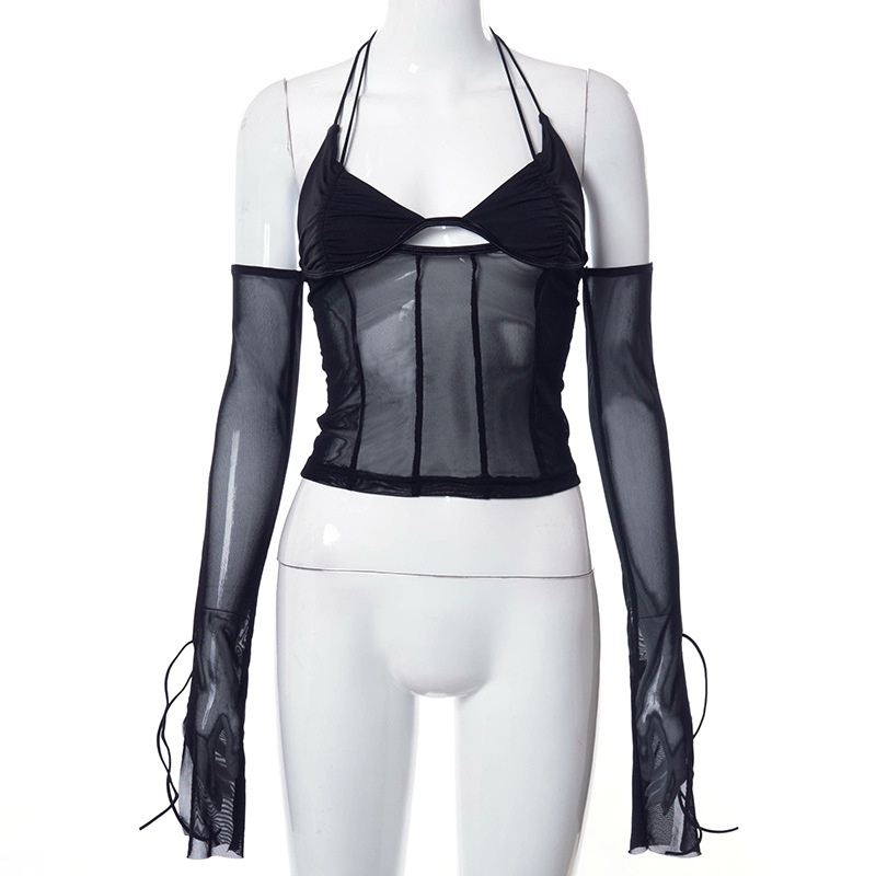 DUNEA Áo Kiểu Cổ Yếm Phối Ren Thiết Kế Mới Quyến Rũ Thời Trang Dành Cho Nữ