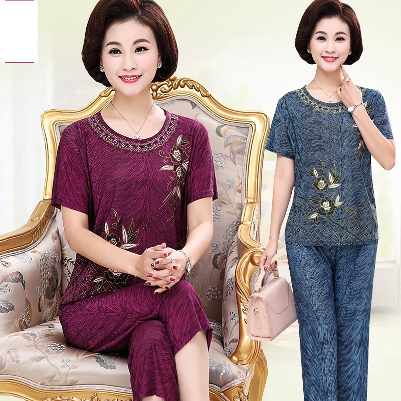 Đồ bộ trung niên nữ ngắn tay B62 - Quần áo ngủ thời trang đẹp mặc nhà cho mẹ, bà, người cao tuổi U40 U50 U60 U70 giá rẻ
