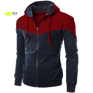 Áo khoác nam vải nỉ cotton phối hai màu kết hợp nón cực đẹp MFK027