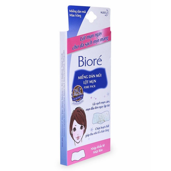 Miếng dán mũi lột mụn Bioré Pore Pack màu trắng – nguyên bản không hương (Hộp 4 miếng)