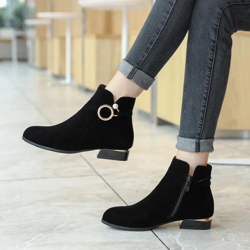 Boot bigsize nữ Giày Bốt Martin Cổ Thấp Đế Bằng Size Lớn 35-43 Thời Trang Kiểu Pháp Cho Nữ Size 41 # 42