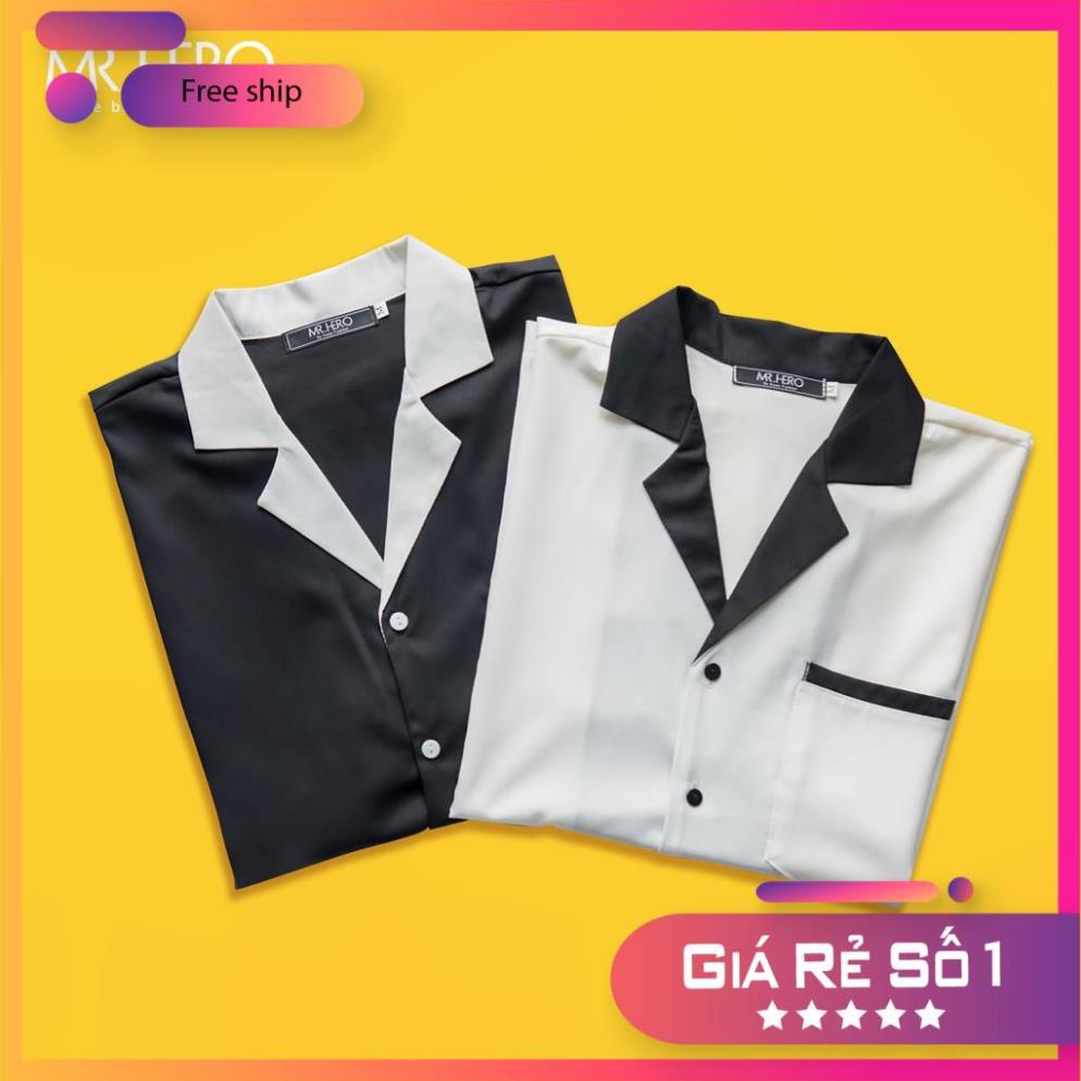 HÀNG CHUẨN L1 - Áo sơ mi tay lỡ cổ vest/ pijama ngắn tay form rộng kiểu dáng unisex phong cách Hàn Quốc SM07
