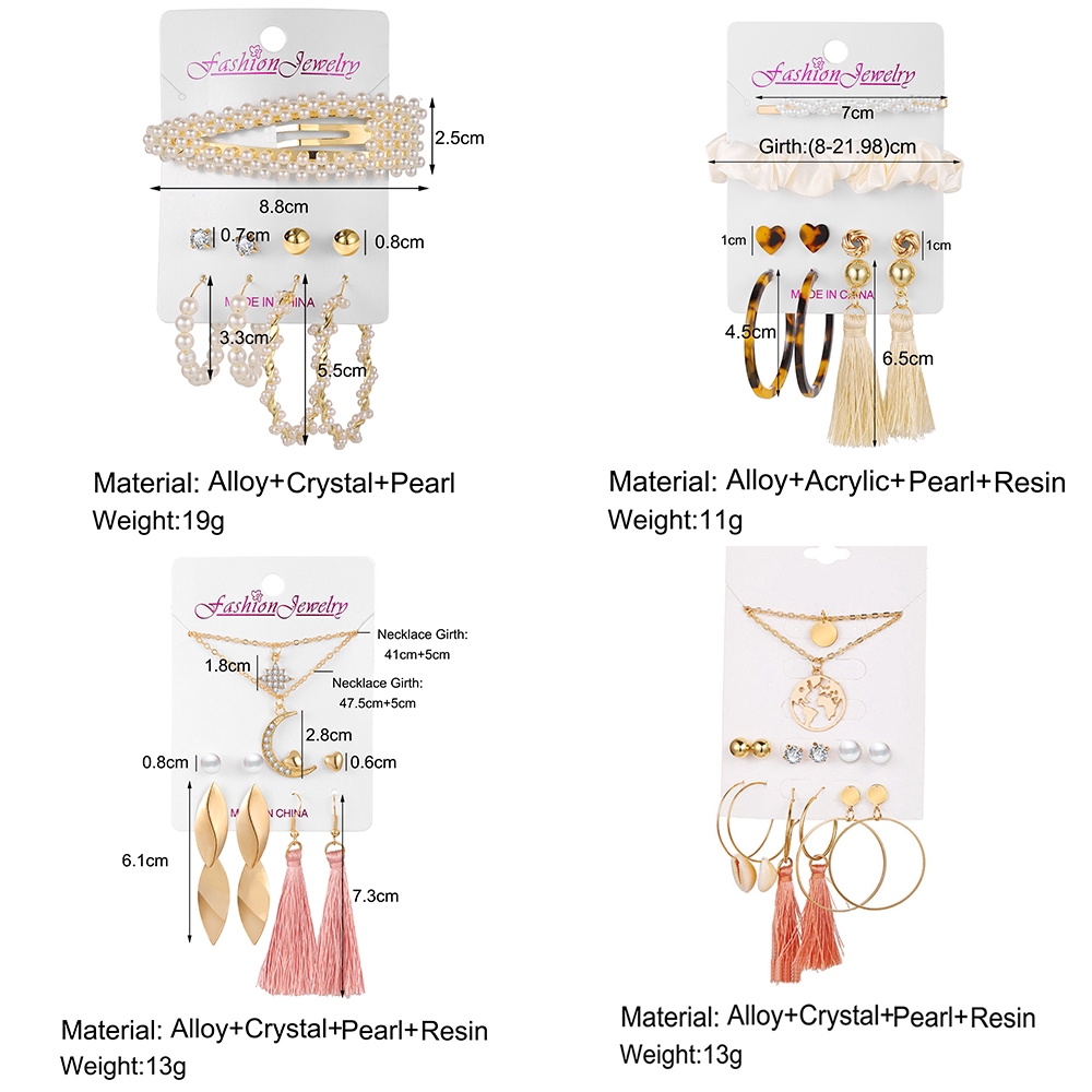 iF YOU Bộ Dây Chuyền + Khuyên Tai Và Kẹp Tóc Phong Cách Bohemian Thời Trang Dành Cho Nữ