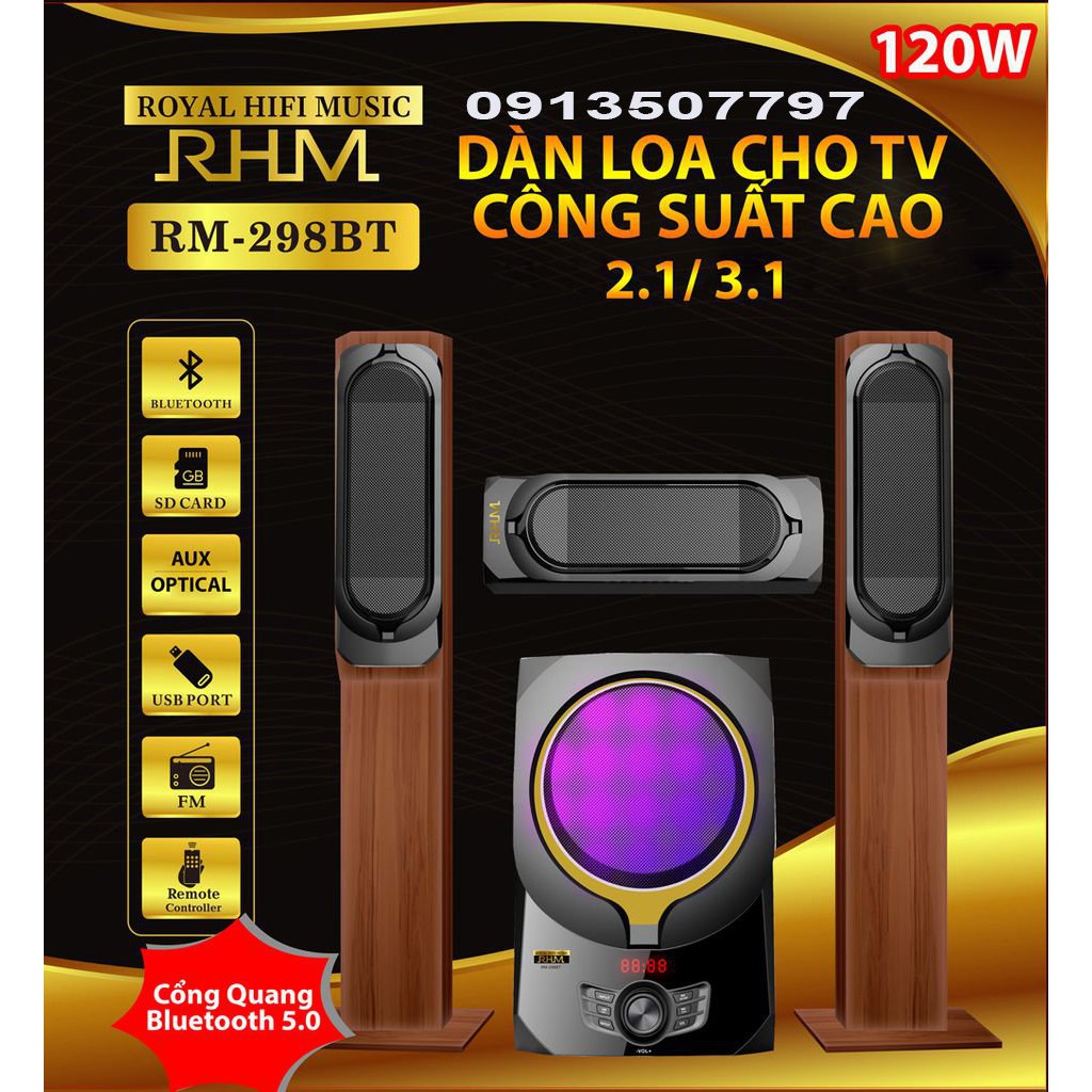 BỘ LOA GIA ĐÌNH 3.1 RHM RM-298BT CÔNG SUẤT 100W, KẾT NỐI CỔNG QUANG, BỘ LOA CHUYÊN DÙNG CHO SMART